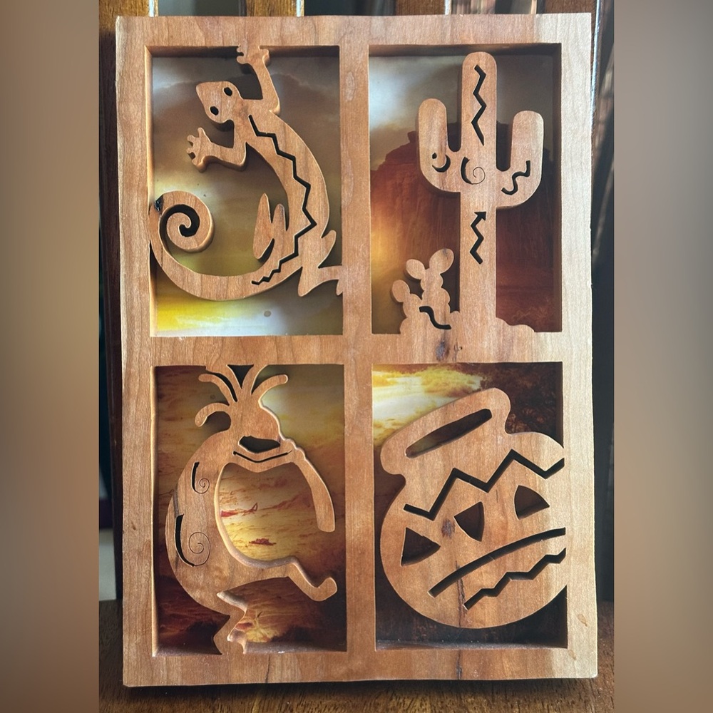 Southwestern Kokopelli Solid Wood 3D Wall Art Cactus Desert Decor